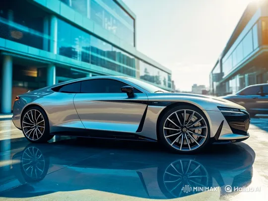 Sleek Sports Car Showcases Dynamic Drive on Reflective Pavement – AI Generated Video | Hailuo AI