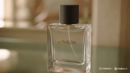 Young Woman Slowly Sprays Elegant MOVEON Perfume – AI Generated Video | Hailuo AI