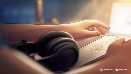 Artistic Hands Hold Headphones on Creative Notebook – AI Generated Video | Hailuo AI
