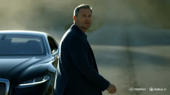 Powerful Man Drives Away in Luxury Car on Dusty Road – AI Generated Video | Hailuo AI