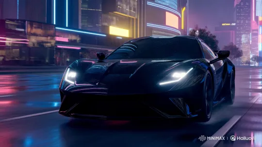 Neon-Lit City Drive: Sleek Sports Car at Night – AI Generated Video | Hailuo AI