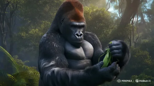Silverback Gorilla Speaks, Holding Giant Mantis – AI Generated Video | Hailuo AI