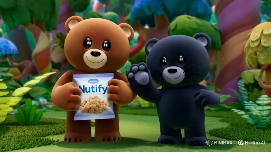 Brumi Bear and Black Panther Promote Nutify in a Colorful Forest – AI Generated Video | Hailuo AI