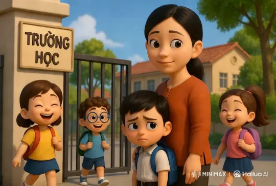 School Scene: Boy's Anxiety Amidst Children's Joy – AI Generated Video | Hailuo AI