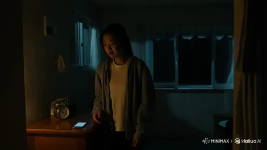 Young Woman Terrified by Mysterious Phone Call in Dark House – AI Generated Video | Hailuo AI