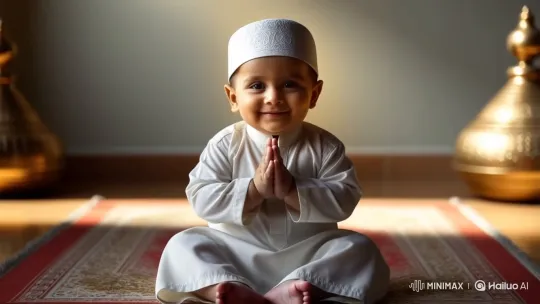 Muslim Baby Praying in Peaceful Golden Light – AI Generated Video | Hailuo AI