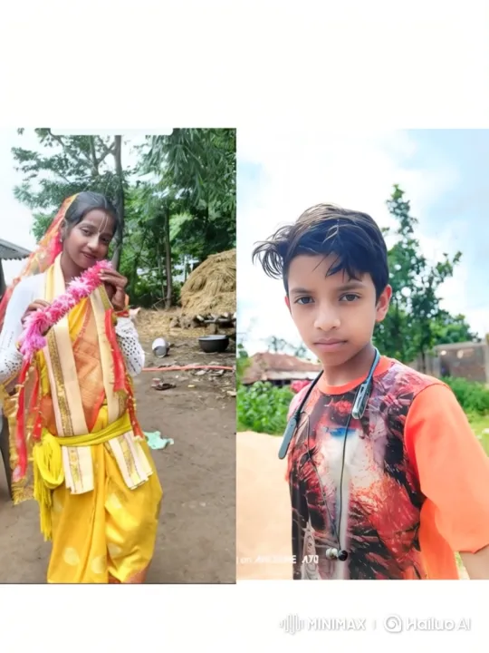 Young Woman in Traditional Attire and Boy in Graphic T-Shirt – AI Generated Video | Hailuo AI