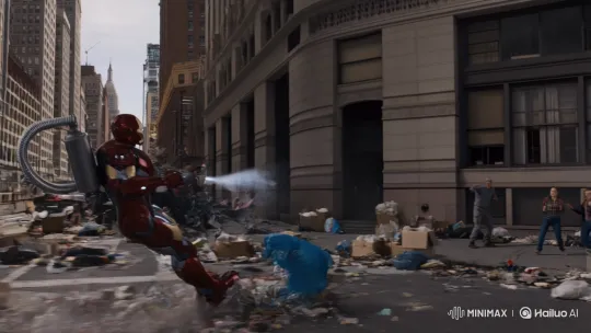 Iron Man Promotes Eco-Clean in Post-Battle New York – AI Generated Video | Hailuo AI