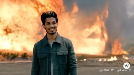 Confident Man Walks Through Explosion in Slow Motion – AI Generated Video | Hailuo AI