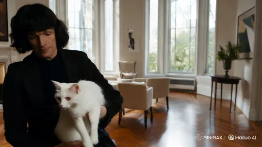 Intimate Moment: Vanya and the White Cat in Minimalist Setting – AI Generated Video | Hailuo AI