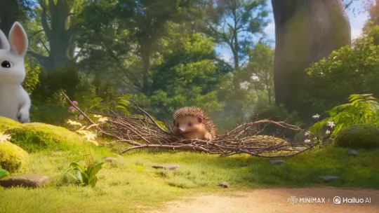 White Rabbit Rescues Hedgehog in Enchanted Forest – AI Generated Video | Hailuo AI