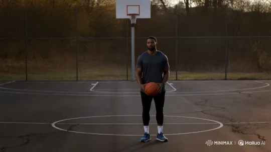 Focused Athlete Practicing Basketball Alone – AI Generated Video | Hailuo AI