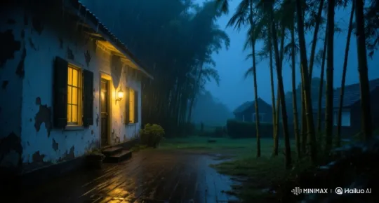 Mysterious Figure Approaches Eerie House in Stormy Night – AI Generated Video | Hailuo AI
