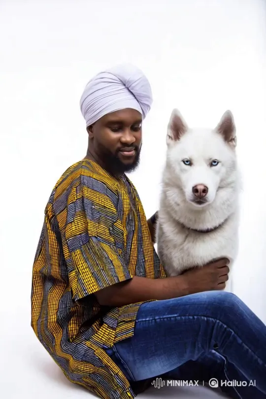 White Dog with Long Tail and Blue Eyes – AI Generated Video | Hailuo AI
