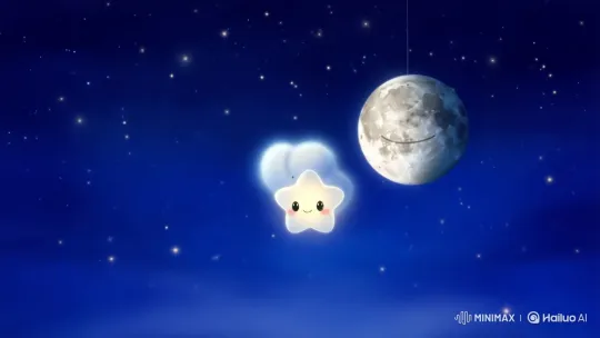 Sleepy Star Naps as Baby Cloud Takes Over Night Sky – AI Generated Video | Hailuo AI
