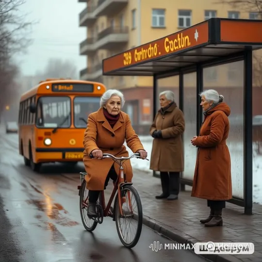Elderly Woman Laughs at Bus Collision in City – AI Generated Video | Hailuo AI