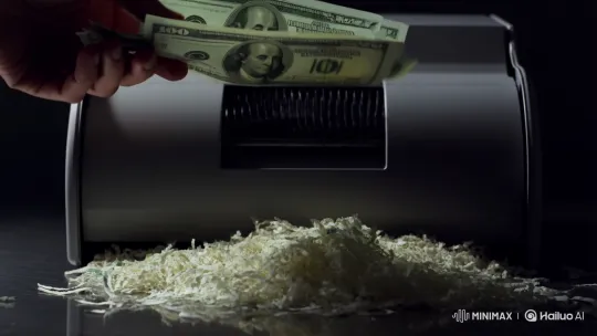 Crisp Dollar Bills Slowly Shredded in Close-Up – AI Generated Video | Hailuo AI