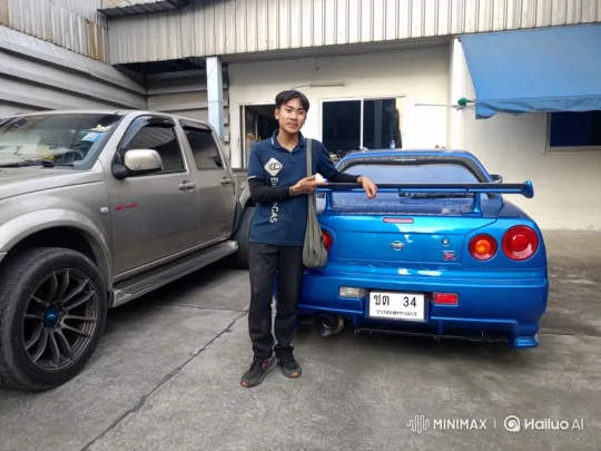 Young Man Admires Trio of Cars in Parking Area – AI Generated Video | Hailuo AI