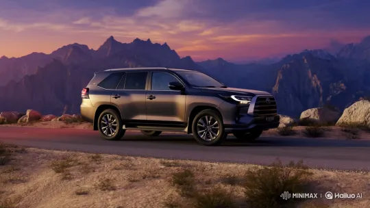 Modern Toyota Prado Navigates Scenic Mountain Road at Sunset – AI Generated Video | Hailuo AI