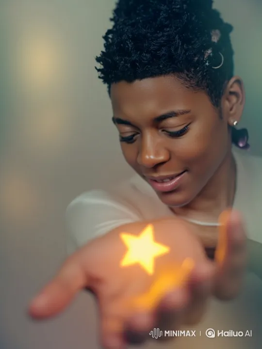 Young Woman Admires a Luminous Star in Her Hand – AI Generated Video | Hailuo AI
