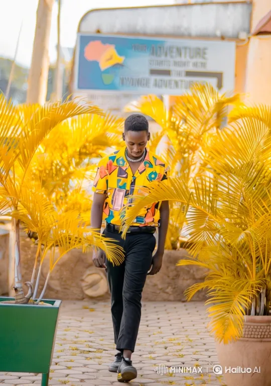 Young Man Strolls Down Sunny Path in Vibrant Attire – AI Generated Video | Hailuo AI