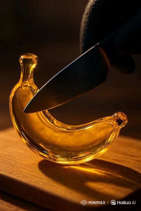 Artistic Destruction: Shattering a Glass Banana with Honey-Like Liquid – AI Generated Video | Hailuo AI
