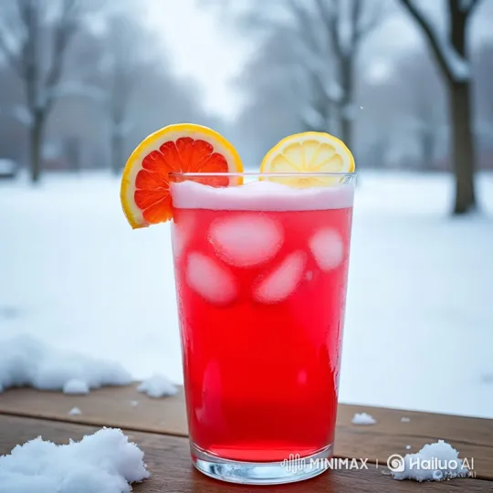 Red Juice Freezes to Snow in Winter-Inspired Glass Display – AI Generated Video | Hailuo AI