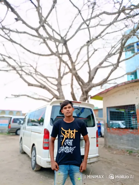 Young Man in Lot with Tree and Van Background – AI Generated Video | Hailuo AI
