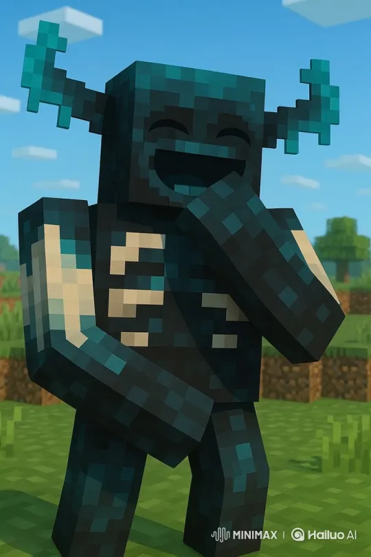 Minecraft Warden Laughs in Dark Cave Environment – AI Generated Video | Hailuo AI