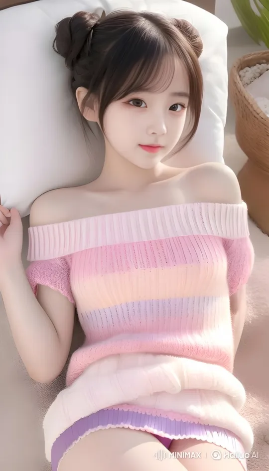 Young Woman in Striped Top with Calm Gaze and Serene Smile – AI Generated Video | Hailuo AI
