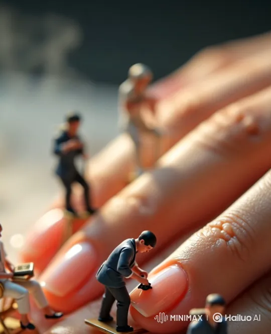 Surreal Miniature Manicure by Tiny Businesspeople – AI Generated Video | Hailuo AI