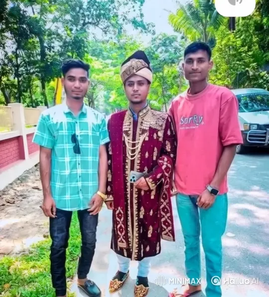 Friends Share Affectionate Moment with Man in Ornate Outfit – AI Generated Video | Hailuo AI