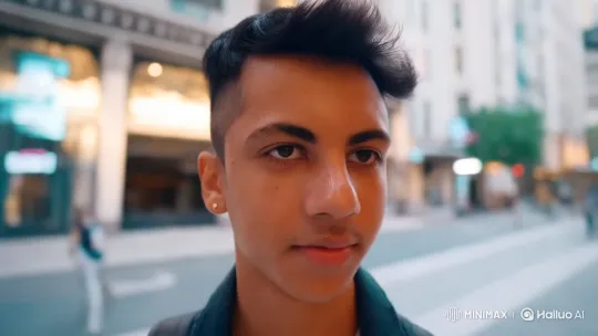 Young Man's Journey Through Bustling City to Café Meeting – AI Generated Video | Hailuo AI