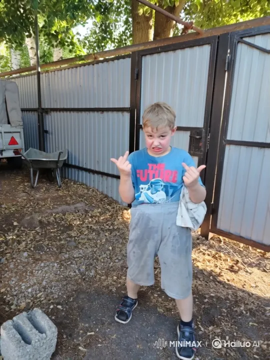 Boy Mockingly Holds Middle Fingers on Dirt Path – AI Generated Video | Hailuo AI