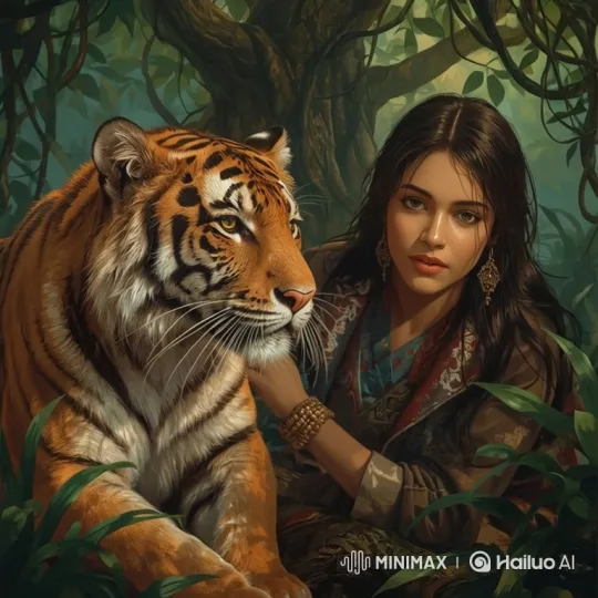 Young Woman and Tiger Bond in Serene Jungle Journey – AI Generated Video | Hailuo AI