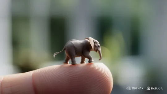 Miniature Elephant Leaps on Human Fingertip in Hyper-Realistic Animation – AI Generated Video | Hailuo AI