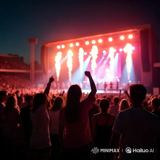 Concert Experience: Dusk Performance with Energetic Crowd – AI Generated Video | Hailuo AI
