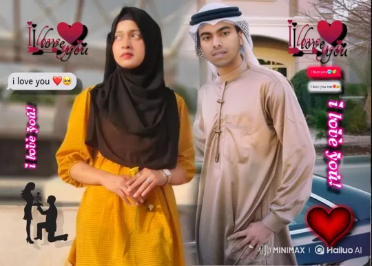 Couple in Loving Embrace with Stickers and Text Overlays – AI Generated Video | Hailuo AI