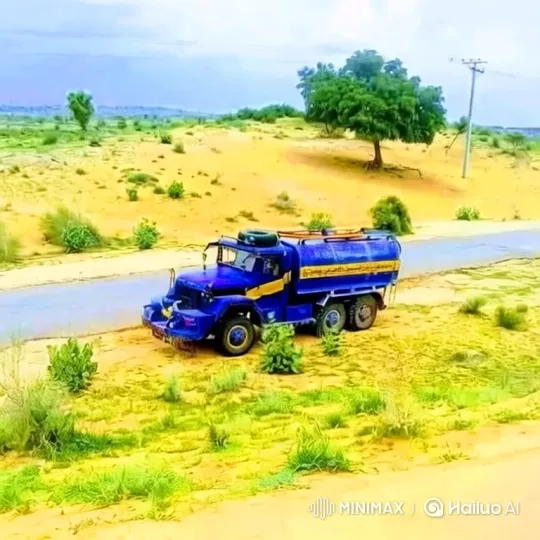 Blue Water Tanker: From Desert to Bustling City Life – AI Generated Video | Hailuo AI
