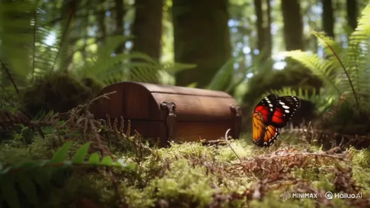 Butterfly Discovers Hidden Treasure in Lush Forest – AI Generated Video | Hailuo AI