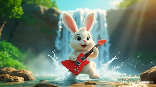 3D Cartoon Bunny Plays Guitar in a Stream – AI Generated Video | Hailuo AI