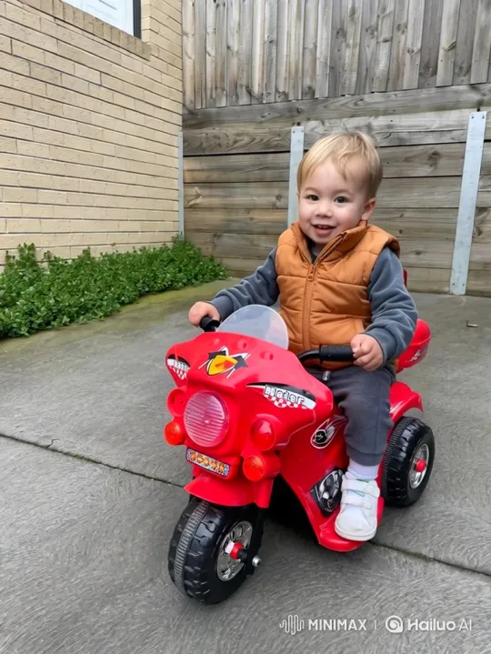 Toddler Enjoys Riding Toy Motorcycle – AI Generated Video | Hailuo AI