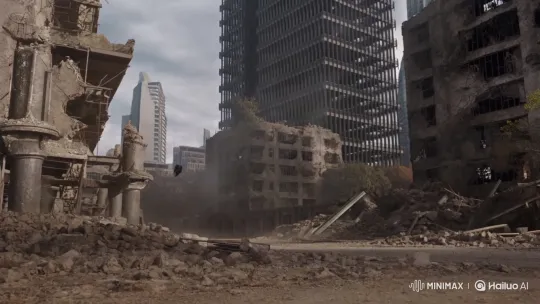 Futuristic Warrior Nyxa Vex Navigates Ruined Cityscape – AI Generated Video | Hailuo AI