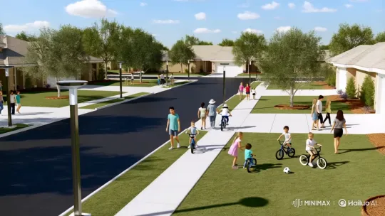 Suburban Bliss: Families Enjoy Sunny Afternoon – AI Generated Video | Hailuo AI