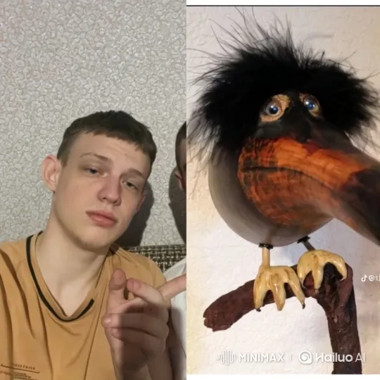 Man and Sculpture Bird Run Into Club Covered in Paint – AI Generated Video | Hailuo AI