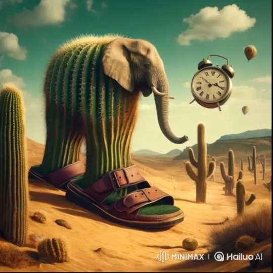 Elephant-Cactus Creature in Surreal Desert Landscape – AI Generated Video | Hailuo AI