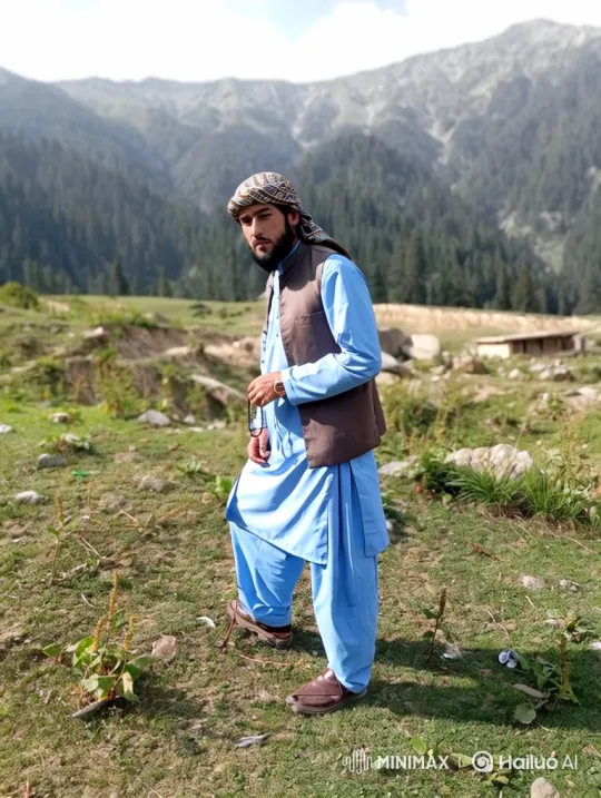 Man in Mountain Landscape with Gentle Breeze – AI Generated Video | Hailuo AI