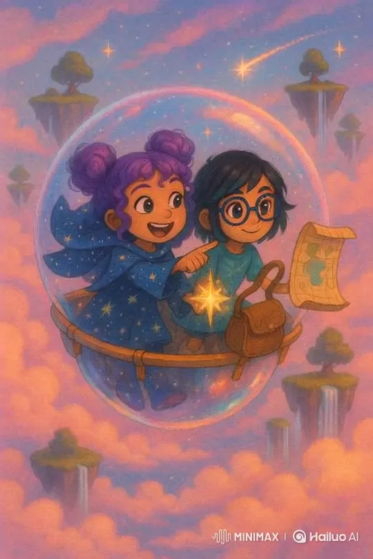 Adventurers Luna and Nia Explore Sky Isles in Bubble Airship – AI Generated Video | Hailuo AI