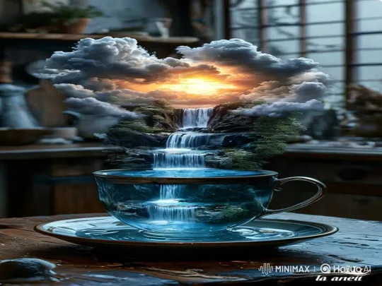 Miniature Waterfall World in a Teacup Panorama – AI Generated Video | Hailuo AI