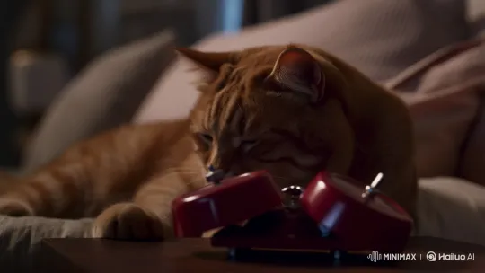 Cat Silences Alarm Clock with Swift Paw – AI Generated Video | Hailuo AI